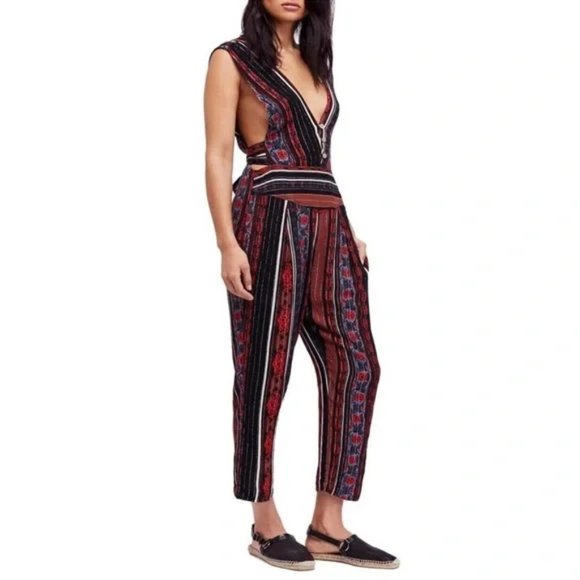 Free People Pants - Free People Jumpsuit Womens Size 2 Plunge Neckline Boho 70s Festival